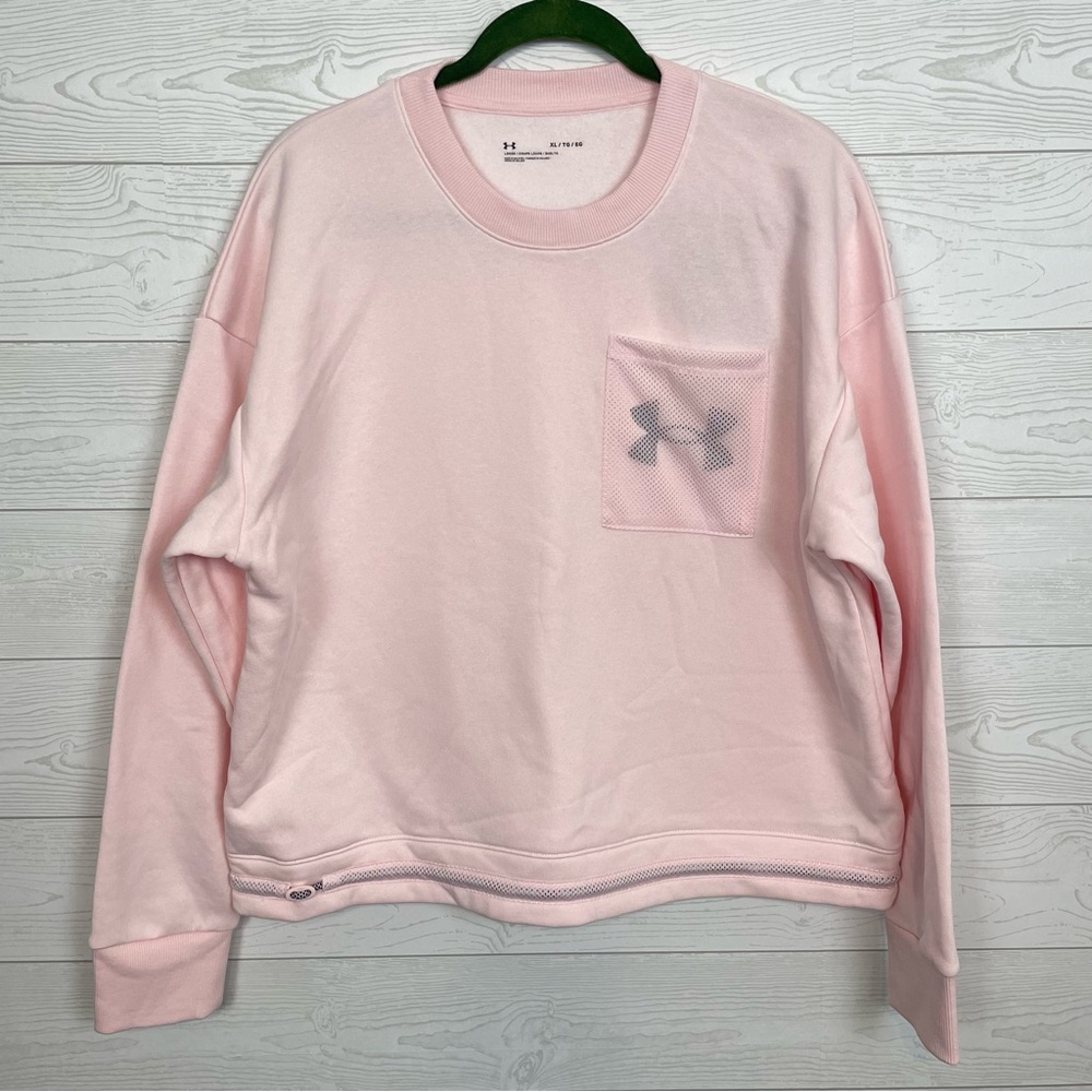 Under Armour Rival Fleece Mesh Crewneck Sweatshirt Size XL NWT Pink Loose Fit - Picture 2 of 7